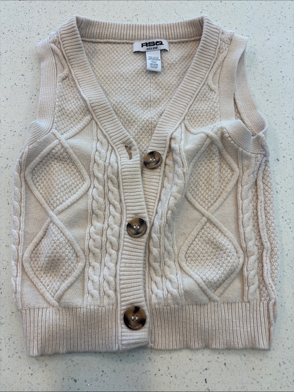 RSQ Cream Cable Knit Button Front Vest